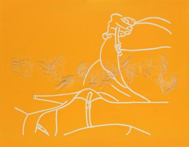 Untitled (femme allongée jaune/ fleurs blanches)