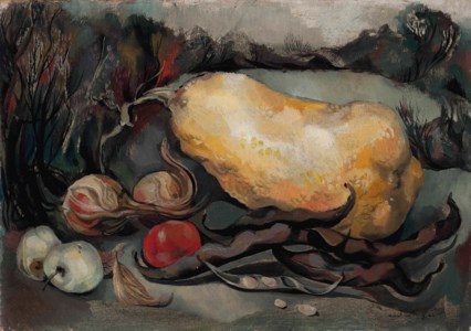 Still life with fruit and gourd