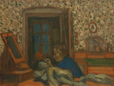 La mère de l'artiste cousant
