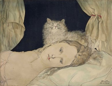 Léonard Tsuguharu Foujita, Buste de femme allongée au chat