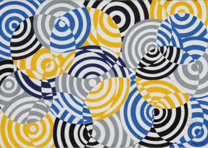 Interférences en bleu, jaune et gris no. 641
