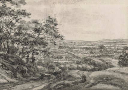 View of an extensive plain with a village in the distance