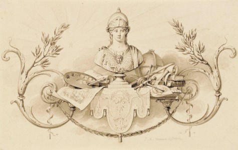 Design for a chapter heading with a bust of Athena