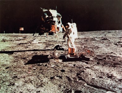Apollo 11 Mission, Armstrong on Moon Surface with Lunar Capsule, 1969