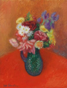 Flowers with Red Tablecloth