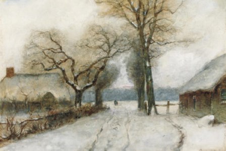 A snow-covered country lane