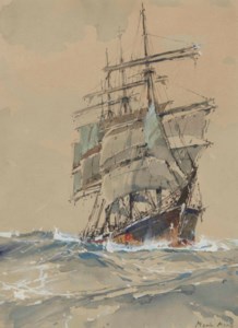 Voilier à trois mâts en pleine mer (recto) ; et Tête d’homme au béret (verso)