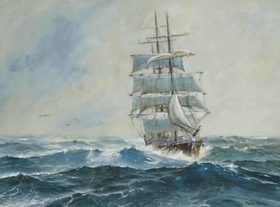 Voilier à trois mâts sur une mer agitée