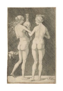 Two nude Women with a Skull and Hourglass