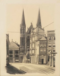 View of the Singel with the Krijtberg church, Amsterdam