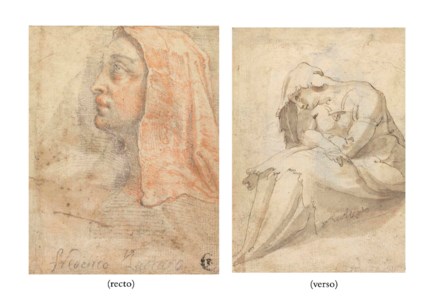 Head of a veiled woman in profile (recto) ; A seated woman (verso)