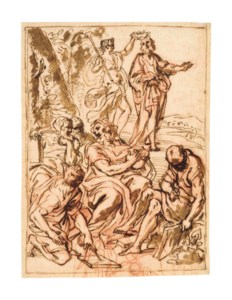 An allegorical design with Fame crowning Homer