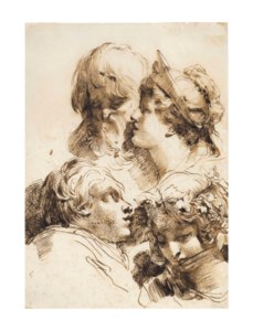 Four heads: two women, a boy and a bearded man