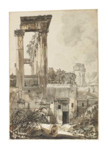 View of the Temple of Saturn in the Roman Forum