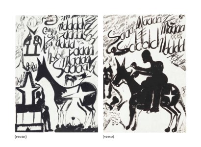 Cavalle E Scritte Nere Su Sfondo Bianco (double-sided), 1966