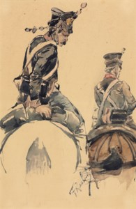A study for 'The Battlefield of Borodino': Two cavalry officers