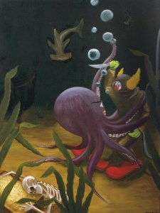 Deep Sea Diver Clown Struggling with Octopus