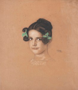 Portrait of Mary with green ribbons