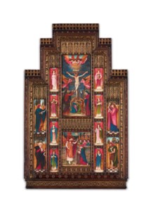 A design for the reredos at Holy Trinity Church, Florence, including: The Crucifixion; The Annunciation; four Old Testament Prophets; and eight Angels