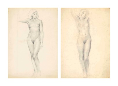 Two female nude studies, full-length