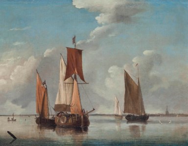 Dutch hoys and other coastal craft in a calm off the low countries