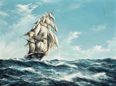 The American clipper Nightingale ploughing through the waves