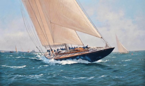 The J-class thoroughbred Endeavour at full pelt in the Solent, 1934