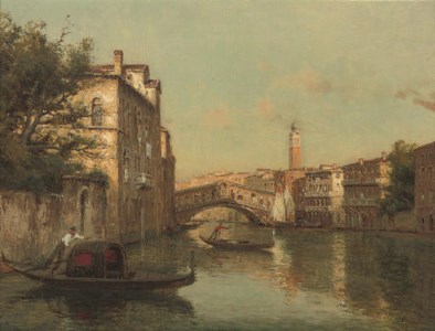 Gondoliers before the Rialto bridge, Venice