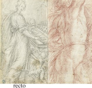 Saint Cecilia and a male nude ( recto ), Studies of male nudes ( verso )