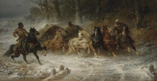 Wallachian horsemen in a winter landscape