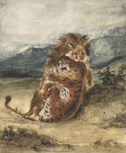 Combat d'un lion et d'un tigre