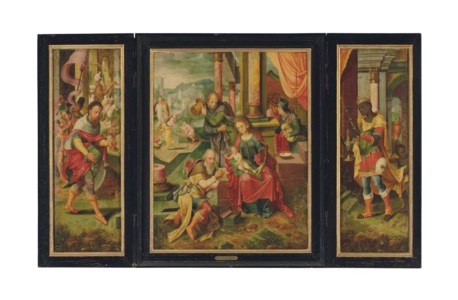 The Adoration of the Magi: a triptych; the outer faces: the Archangel Gabriel; and the Virgin Annunciate, in sculpted niches