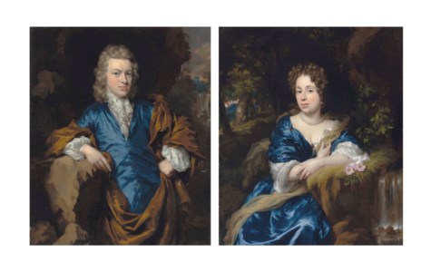 Portrait of a gentleman in blue, three-quarter-length; and Portrait of a lady in blue, three-quarter-length
