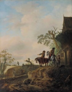 Landscape with horsemen halting at an inn