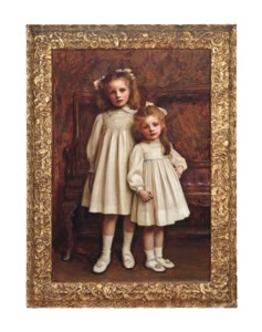 Portrait of Irene and Helen, full-length, in white dresses