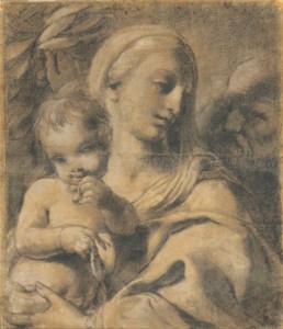 The Holy Family with Jesus eating a cherry