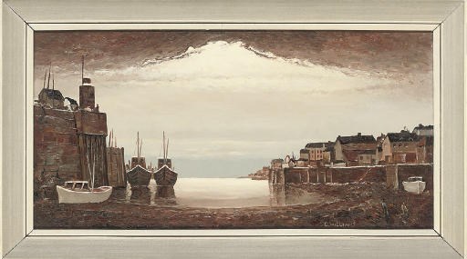 A Cornish port; and Boats anchored in the harbour