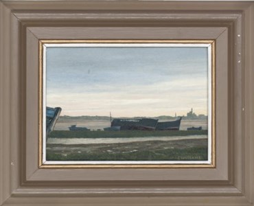 Retired boats; Boat run aground; No sailing today; and Fishing boats at dusk