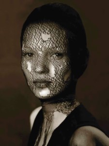 Kate Moss in torn veil, Marrakech, 1993