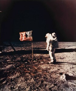 Buzz Aldrin standing beside the U.S. flag, Apollo 11, July 1969