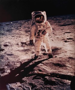 Buzz Aldrin with Lunar Module reflected in his visor, Apollo 11, July 1969