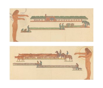 Maynard Dixon, Studies for 'Grass Land' and 'Ploughed Land' Murals