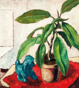 Still life with blue dog