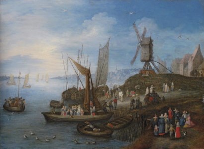 Sailing boats and a windmill at a port