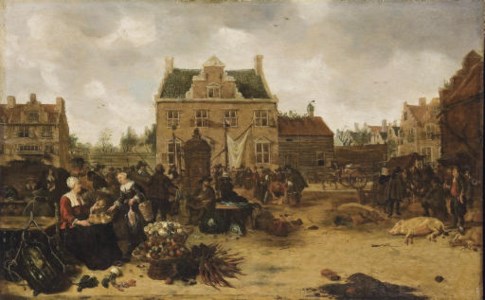 A market scene in a town square