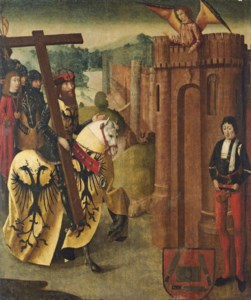 The Emperor Heraclius bearing the True Cross denied entry to Jerusalem