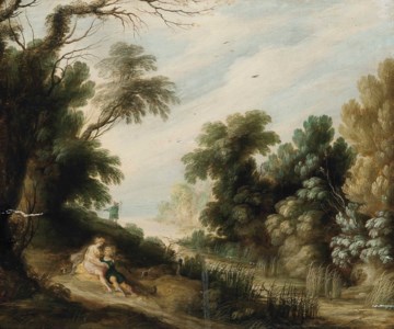 A wooded river landscape with Venus and Adonis