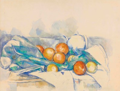 Paul Cézanne, Théière et oranges (La Nappe)