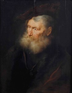 Portrait of an old man, bust-length, in a fur lined coat with a small pendant, and a velvet barrett