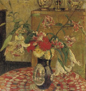 A still life with flowers in a vase